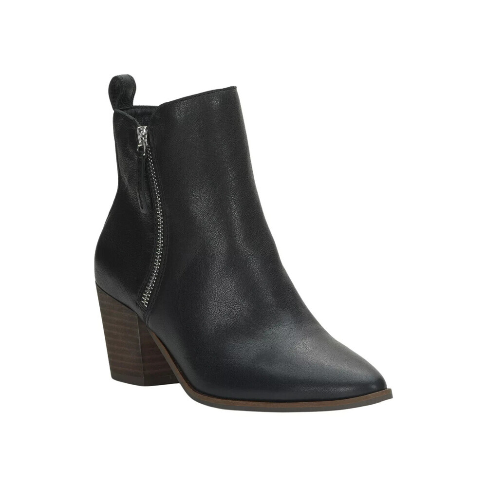 Lucky Brand Bidelia Boots Women's US 7.5 Black Leather Block Heel Bootie Lion903